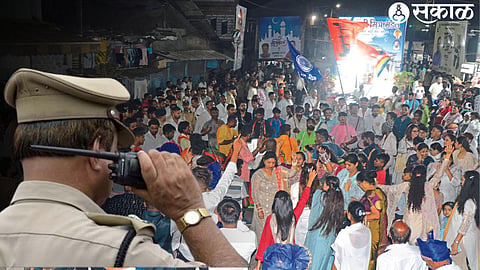 Society members participating in the procession taken out to the beat of traditional instruments on the occasion of Dr. Babasaheb Ambedkar Jayanti.