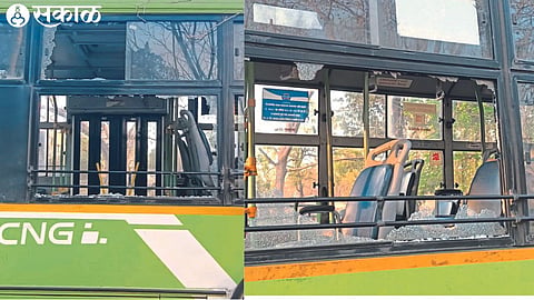 Citylink bus damaged in stone pelting in suburban area.