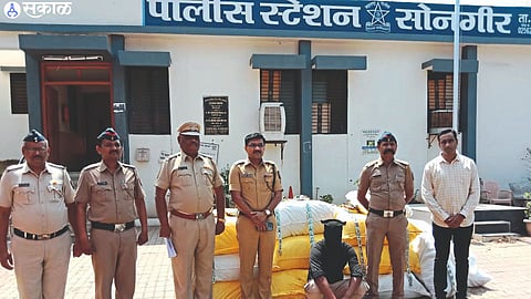 Gutkha seized by the police and the suspect.