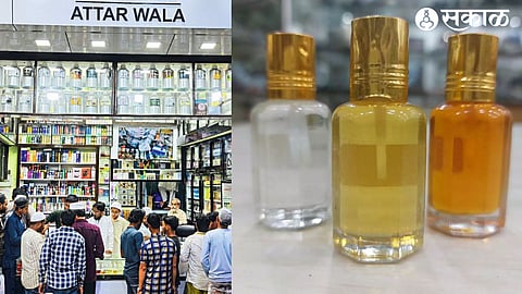 A customer buying perfume at a perfume shop in Malegaon