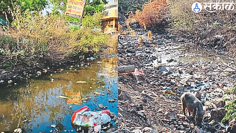 of dirt in open pits in the Govind Nagar area of ​​the city