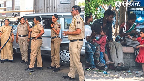 Women, men and children begging on the streets. Municipal encroachment department along with police officers and staff while taking action to confiscate the belongings of beggars.