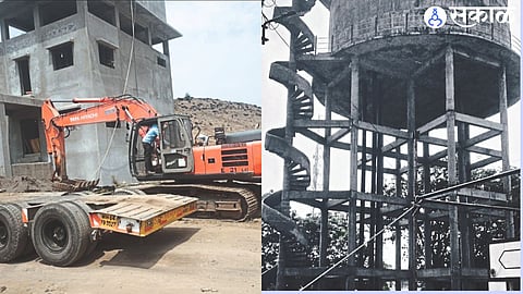 Work in progress of filter plant. The second photo shows the construction of a new water tank at Adarsh ​​Chowk.