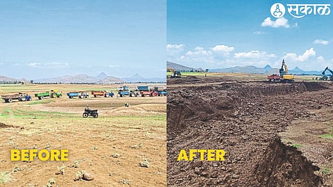 The state of the dam at Baglan, Haranbari, before removing the sludge, in the second picture, the state after removing the sludge by 8 thousand vehicles.