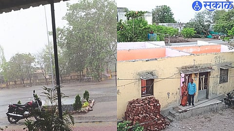 Dabhadi shade blown from Jyoti Nikam house due to stormy rains,  Manmad Rains here on Wednesday 
