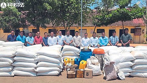 Local crime branch team along with recovered dry hemp, fake liquor stock.