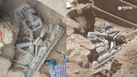 राजे लखुजीराव जाधव यांच्या समाधी समोर उत्खननात सापडली शेषशायी विष्णूची सुबक मूर्ती !