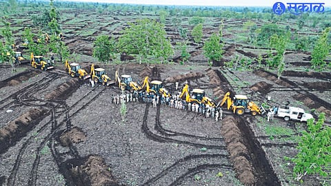 Excavation done by JCB to remove encroachment on reserved land of forest department here.