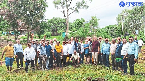 Members of Retired Engineers Association of Water Resources Department while planting various types of fruit trees and indigenous trees.