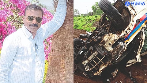 Kailash Kasbe and A State Excise Department vehicle overturned in field near Harnul 