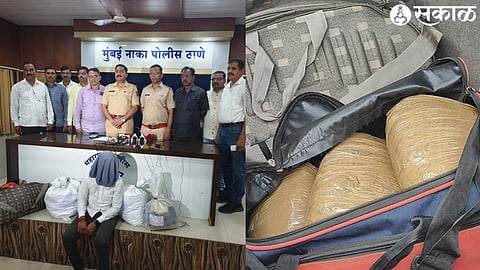 Ganja and suspected car driver seized from Bharatnagar Chauphuli. Along with them are Senior Police Inspector Ashok Giri of Mumbai Naka Police Station & Team