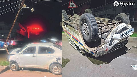 Two personnel of Bhadgaon police were injured when their vehicle overturned during a cinestyle chase of diesel thieves.