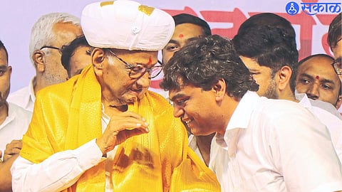 Former MLA Yogesh Gholap while felicitating Nationalist Congress Party President Sharad Pawar.