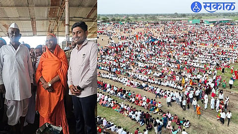 Devotees present here for the Mahaprasad of Amati on the fifth day. Kacharu Shinde, Shukleshwar Shinde with Ramgiri Maharaj in second photo.