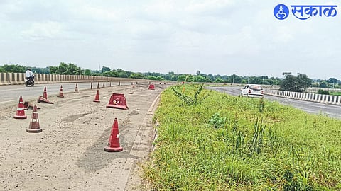 Barricades erected to restrict traffic on national highways due to potholes.