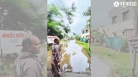 Water accumulated on road in Namdevbapu Patil town of Valwadi area.