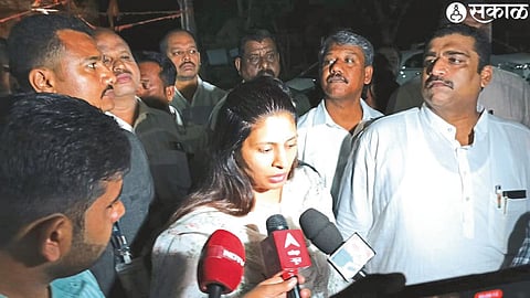Union Minister of State for Sports, Youth Welfare Raksha Khadse speaking to media representatives on Sunday. Neighbor MLA Adv. Rahul Dhikle etc.