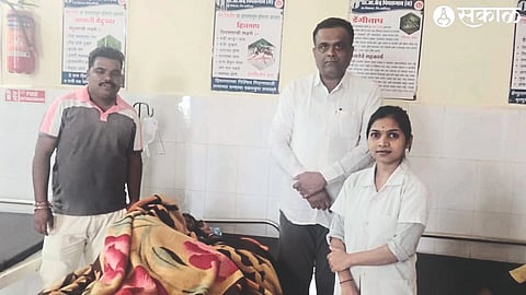 Medical officers and staff with the delivery mother at the health center.