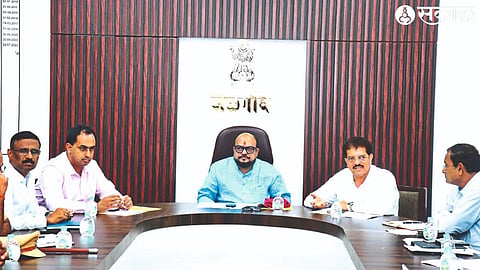 Guardian Minister Gulabrao Patil speaking at the meeting of the Road Safety Committee at the Collector's office on Tuesday