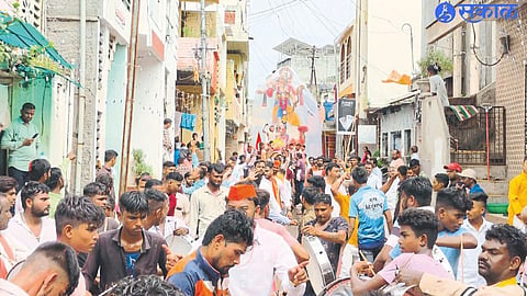 A procession before the installation of Lord Ganesha in the city on Saturday.