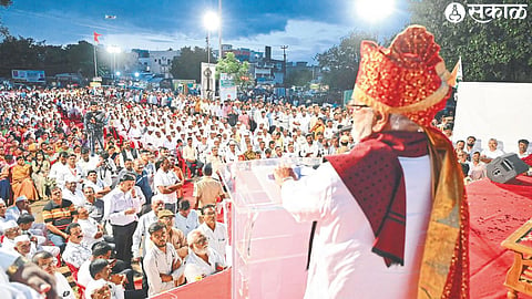 Minister Chhagan Bhujbal speaking in a public meeting held after the Bhoomipuja for road works worth crores in Lasalgaon area.