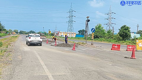 While repairing potholes on the highway.
