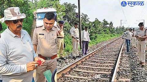 Railway officials and employees inspecting the scene after the explosion of detonators on the railway track between Sagaphata and Dongargaon. 