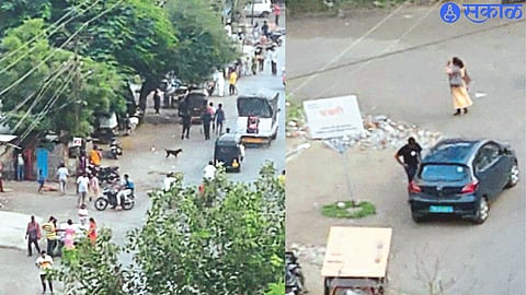 A young man stops a car and gives a bottle of liquor. The streets are crowded with liquor sellers.
