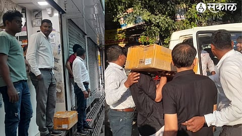 An ongoing operation by a team of Unit One of the City Crime Branch raided a mobile accessories sales shop on MG Road. In another photo, the police are taking away the confiscated fake accessories.