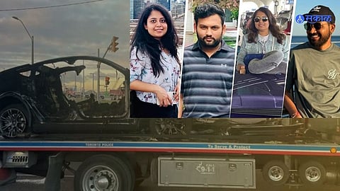 Tesla Model Y accident in Toronto, burning car, tragic fire incident, Indian friends