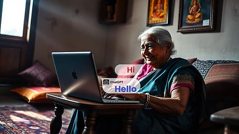 indian senior citizen using chat gpt for writing book 