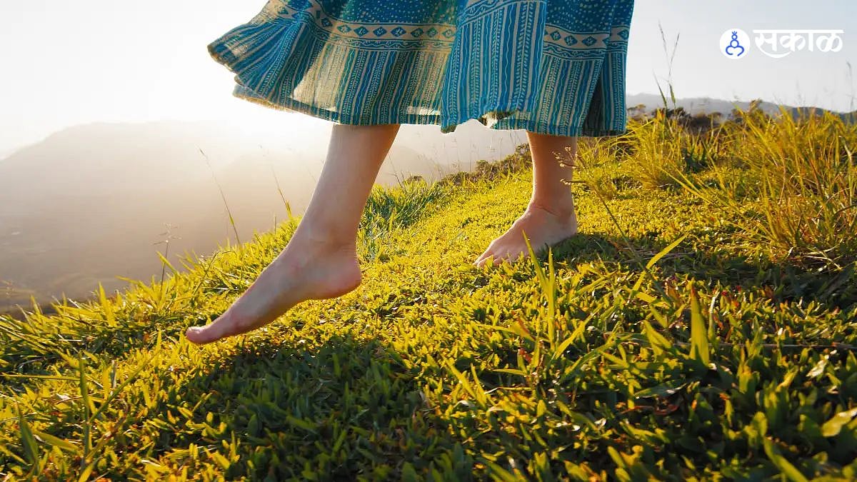 Image accompanying walking barefoot on grass does not enhance sixth sense body awareness mental clarity and energy levels