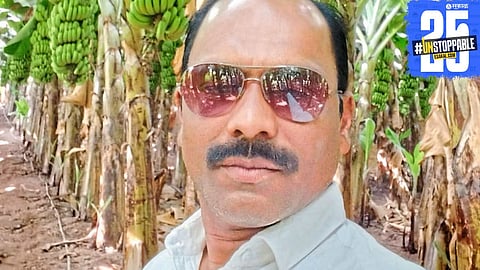 The proud farmer with his record 45-tonne banana harvest on just 70 gunthas of land.