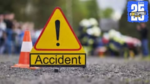Scene of the fatal highway accident near Bhuinj; police investigation underway.