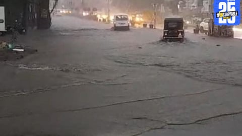 Dark clouds hover over Satara district as torrential rains and thunderstorm sweep through the region.