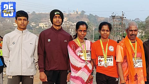 The inspiring Jihe family — parents and three children — running together in a local marathon to promote fitness and family unity.