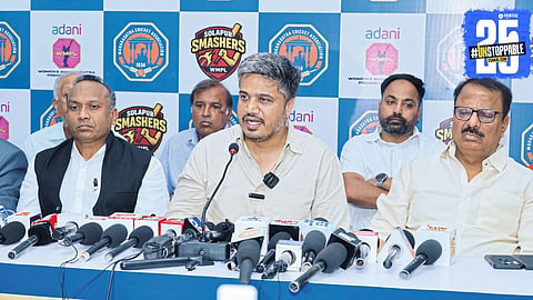 Rohit Pawar discusses the new MCA Cricket Academy project with Solapur Municipal Corporation officials at the proposal signing ceremony.