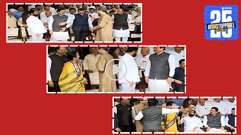 Uddhav Thackeray and Eknath Shinde seen together during Ambadas Danve’s farewell in Maharashtra Legislative Assembly – a politically charged moment that drew attention statewide.

