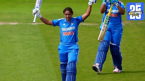 Indian women’s cricket team captain Harmanpreet Kaur celebrates her historic century in England, setting a new milestone in international women’s cricket.

