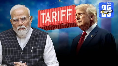 Former US President Donald Trump imposes a 25% additional tariff on India, intensifying trade tensions between the two countries.



