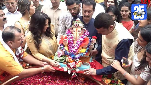 CM Devendra Fadnavis immerses Ganesh at Varsha Bungalow 