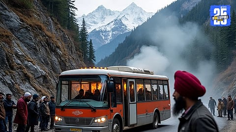 ndian bus attacked during Nepal protest violence, passengers injured and later airlifted to Delhi for treatment. ( AI Generated Image) 