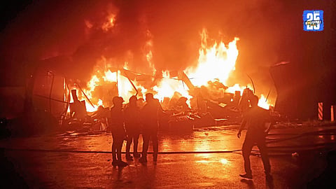 Major Fire Erupts at JK Sales Warehouse; Firefighters Battle Flames for Hours
