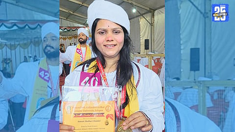Madhuri Navle celebrates her gold medal achievement in postgraduate studies, 23 years after marriage.