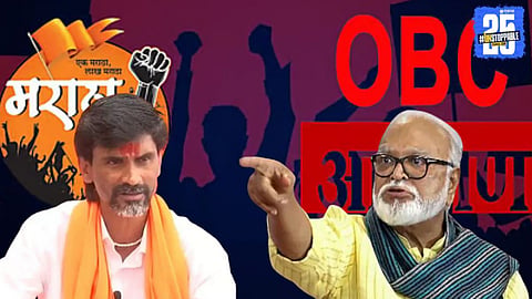 Chhagan Bhujbal accusing Manoj Jarange of creating tension between OBC and Maratha communities amid reservation controversy.
