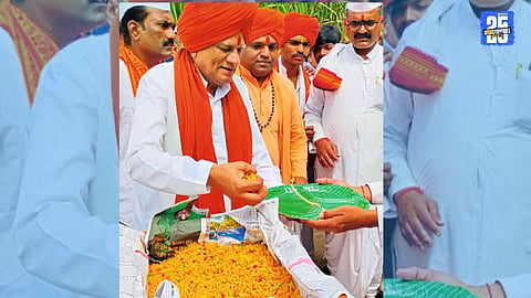 Saints and devotees gather at Punatgaon for the grand temple inauguration ceremony.