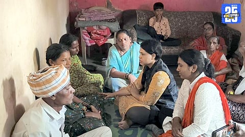 Trupti Desai meeting the victim’s family in Sasapde, demanding justice and an encounter of the accused.