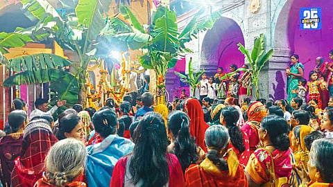 Devotees Shower Flowers During Vibrant Datta Jayanti Procession in Rashin