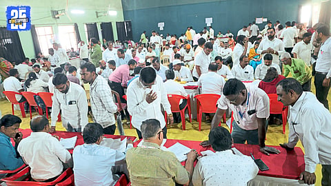 Crowd of candidates and supporters during nomination filing in Kolhapur.