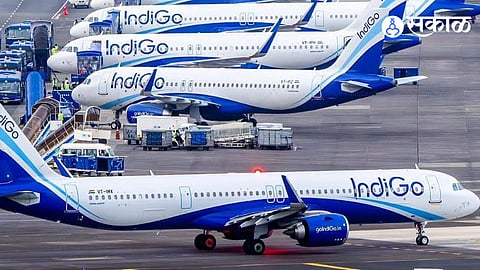 IndiGo Airlines aircraft at an international airport after the airline announced cancellation of several international flights